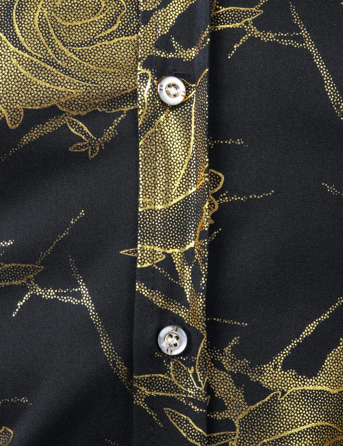 ZEROYAA Mens Hipster 3D Golden Rose Floral Printed Slim Fit Long Sleeve Button Down Dress Shirts
