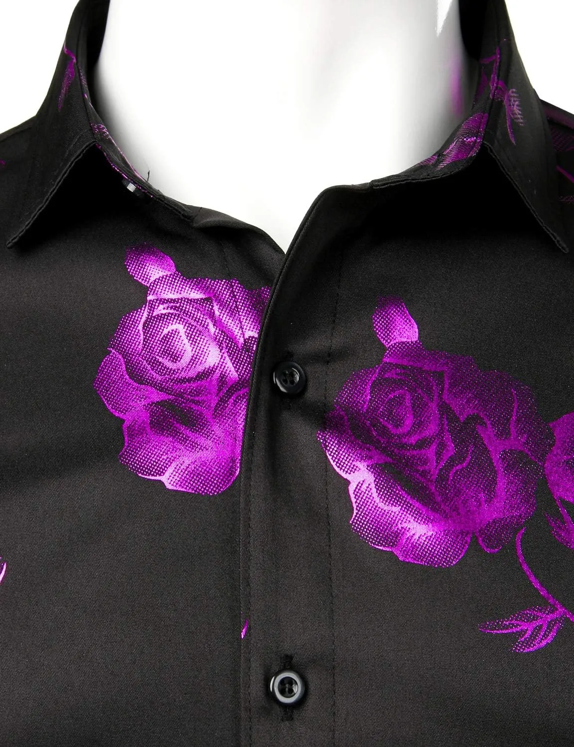 ZEROYAA Mens Hipster 3D Golden Rose Floral Printed Slim Fit Long Sleeve Button Down Dress Shirts