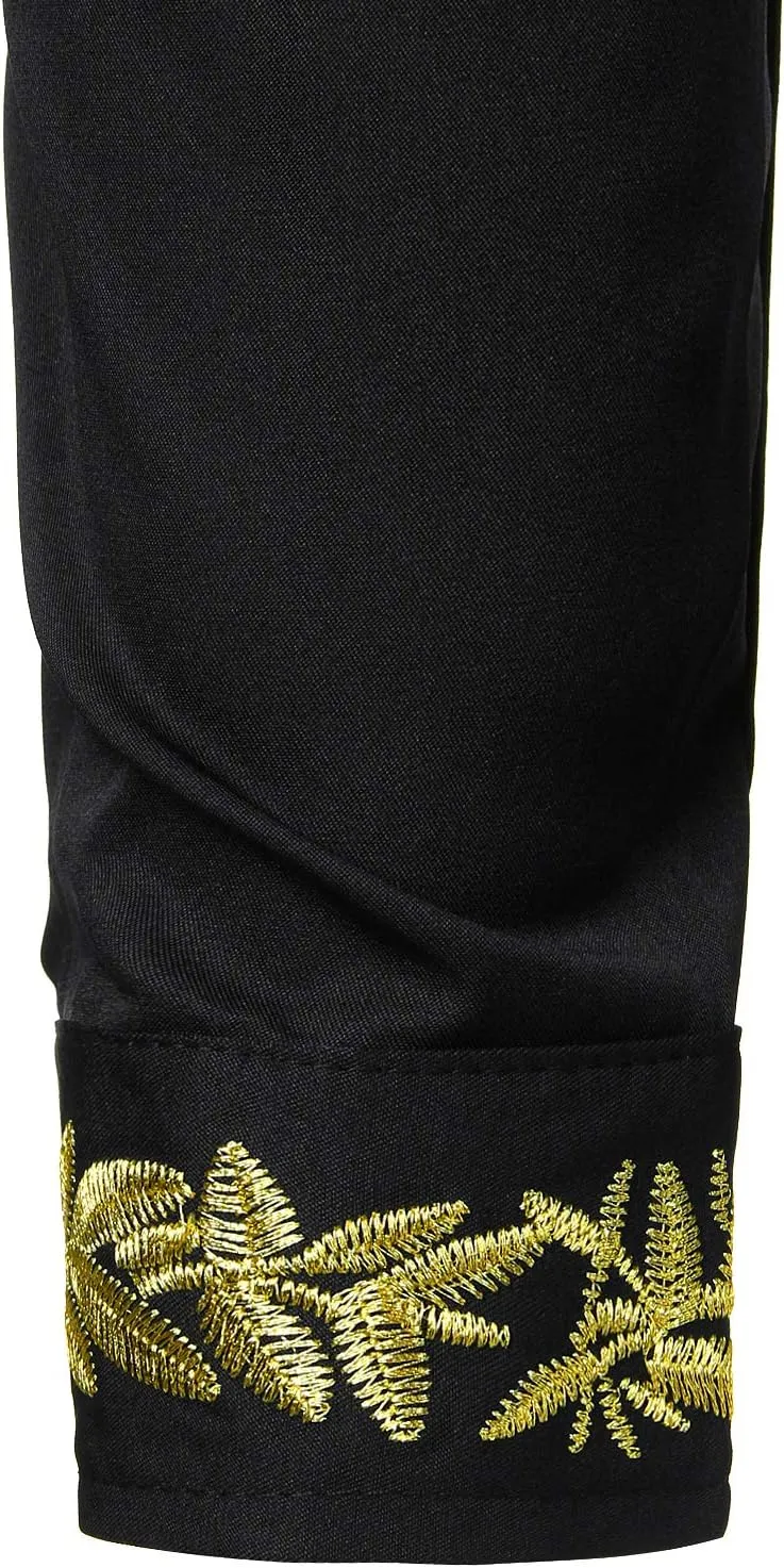 ZEROYAA Men's Luxury Gold Embroidery Design Slim Fit Long Sleeve Button Up Dress Shirts