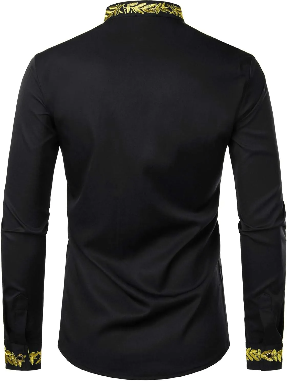 ZEROYAA Men's Luxury Gold Embroidery Design Slim Fit Long Sleeve Button Up Dress Shirts