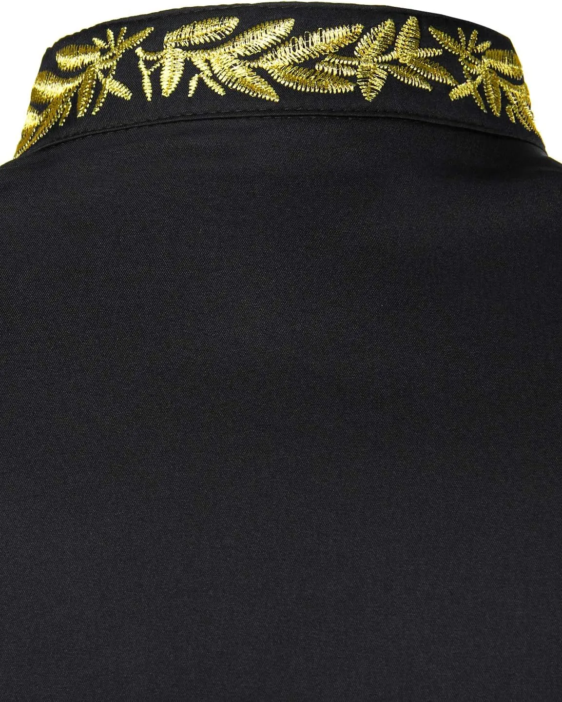 ZEROYAA Men's Luxury Gold Embroidery Design Slim Fit Long Sleeve Button Up Dress Shirts