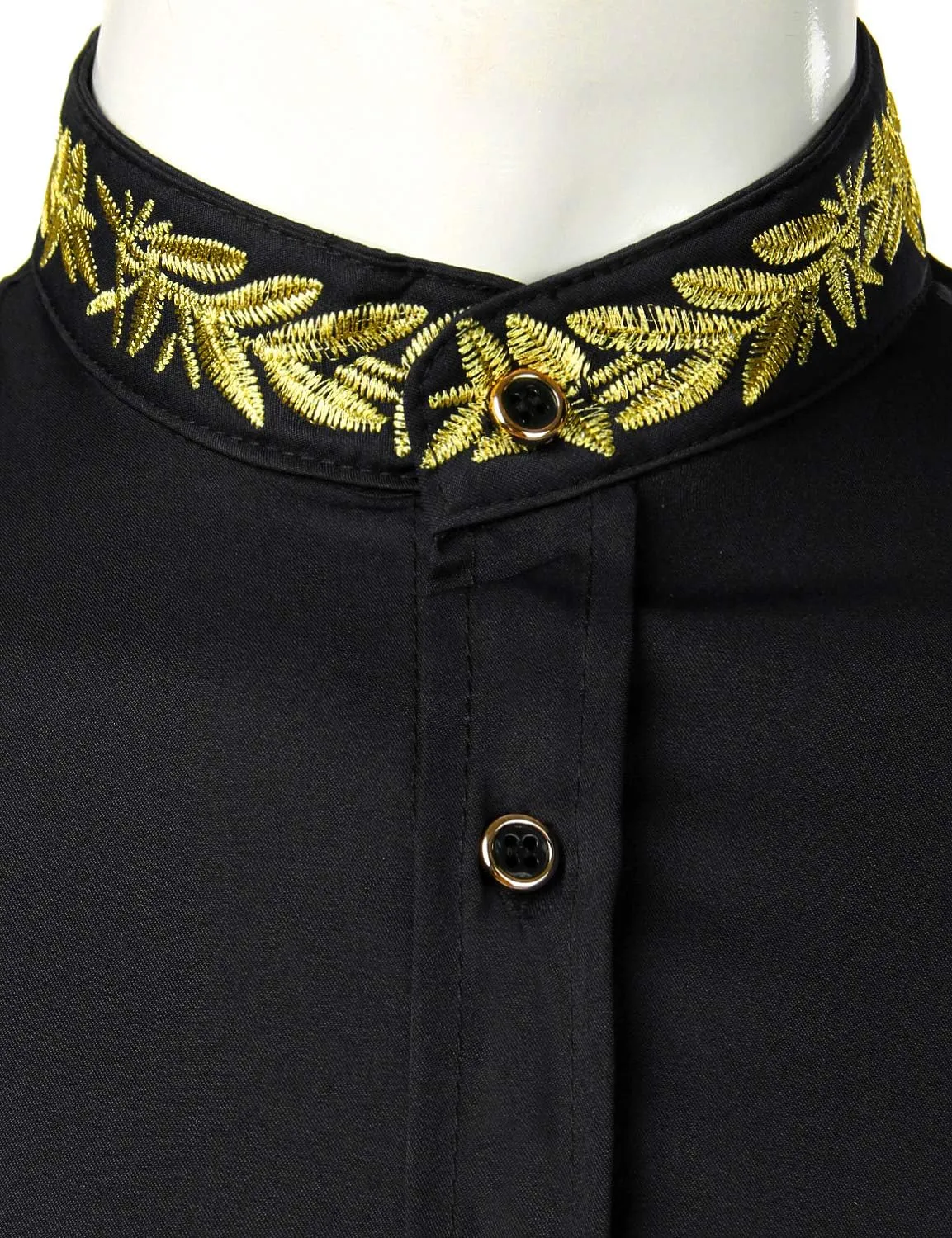 ZEROYAA Men's Luxury Gold Embroidery Design Slim Fit Long Sleeve Button Up Dress Shirts