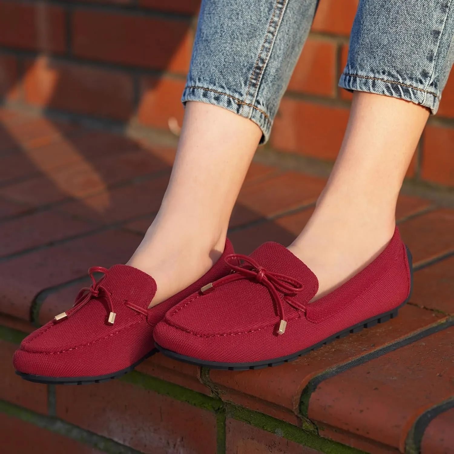 ZURIN Knitted Loafers for Women Casual Flat Shoes Slip On Loafers Comfortable Breathable Boat Shoes for Work Driving Walking