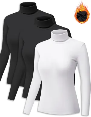 ZUTY 3 Pack Turtleneck Long Sleeve Shirts Thermal Underwear for Women Long Johns Winter Clothes Warm Base Layer Tops